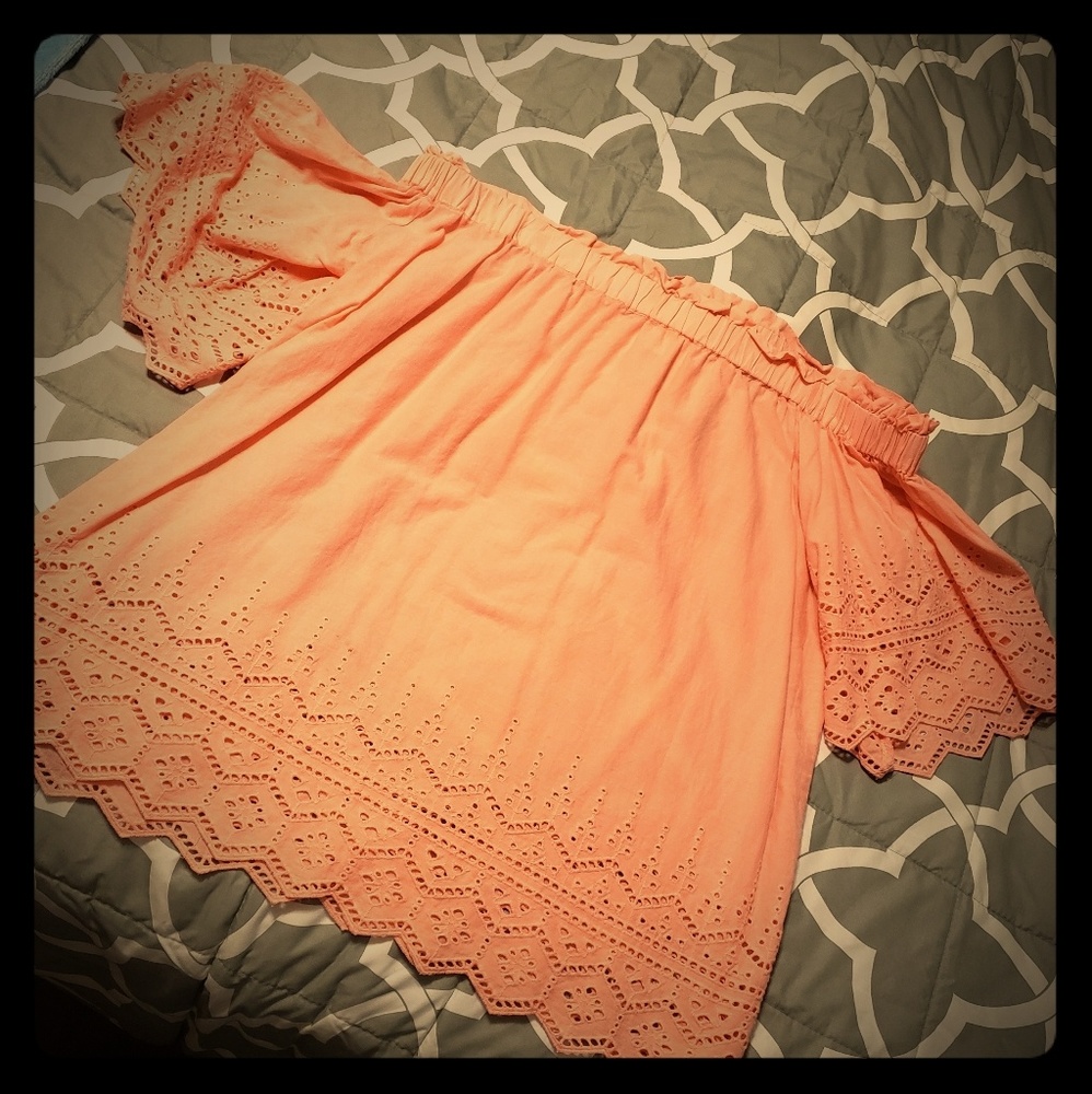 Off shoulder coral color blouse, size 12